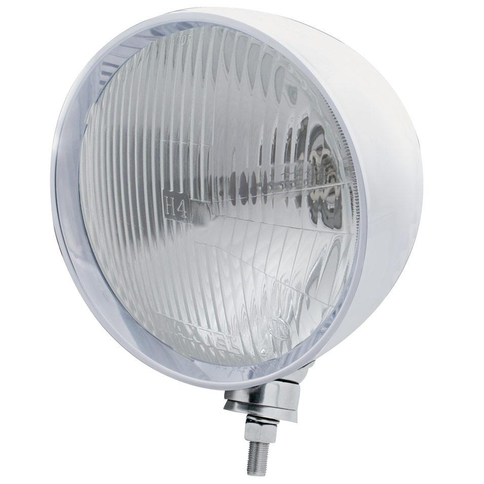 Stainless Steel Motorcycle "Rebel" Headlight W/ 7" Round Headlight Bulb - H4 Halogen