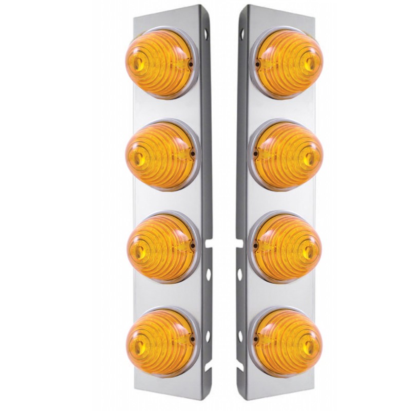 (2/Bulk) Stainless Steel Peterbilt 16 Led Cutout Air Cleaner Light Bracket W/ 17 Amber Led Beehive Cab Light - Amber Lens