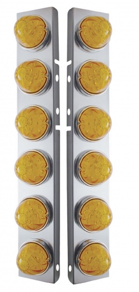 (2/Bulk) Stainless Steel Peterbilt 12 Led Cutout Air Cleaner Light Bracket W/ 17 Amber Led Watermelon Cab Light - Amber Lens