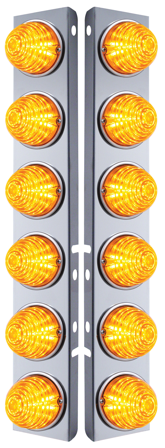 (2/Bulk) Stainless Steel Peterbilt 12 Led Cutout Air Cleaner Light Bracket W/ 17 Amber Led Beehive Cab Light - Amber Lens