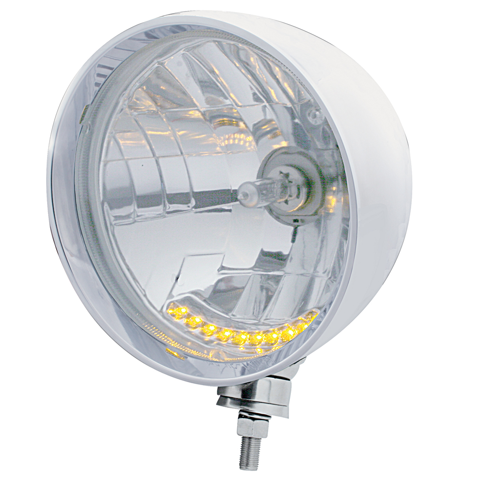 Stanless Steel 7" "Rebel" Headlight With 10 Amber Led Crystal Halogen Headlight Bulb