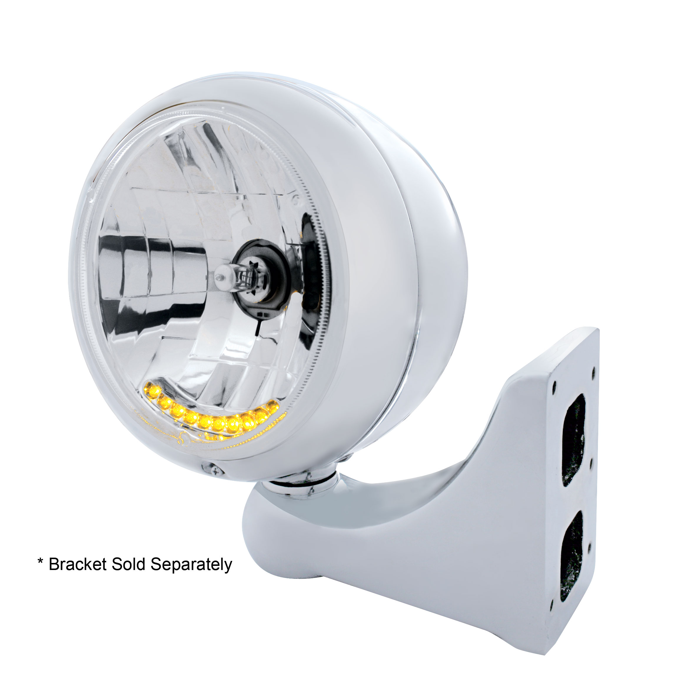 Stainless Steel Classic "Guide" Headlight With 10 Amber Led Crystal Halogen Headlight Bulb