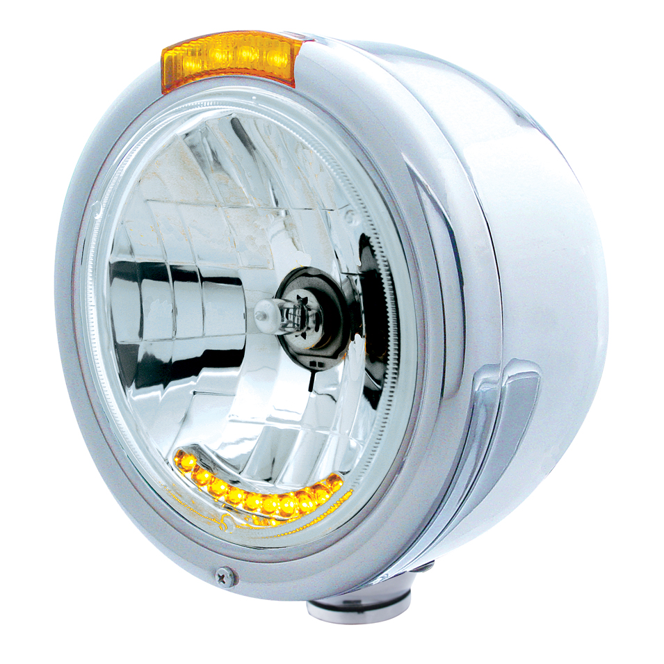 S.S. Peterbilt"Classic" Half-Moon Peterbiltheadlight W/ Amber Signal Light - 10 Amber Led Crystal Halogen