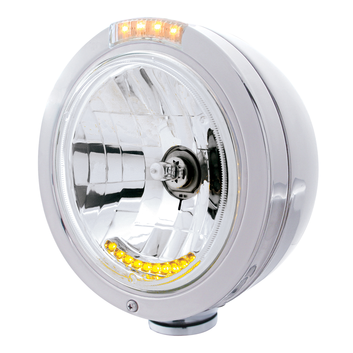 S.S. "Bullet" Peterbiltheadlight W/ Amber/Clear Dual Function Signal Light - 10 Amber Led Crystal Halogen