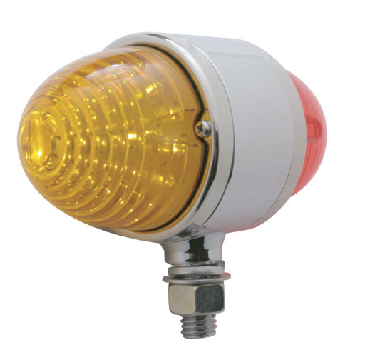Chrome Double Face Light Bracket W/ Two 17 Red Led Beehive Cab Light - Red Lens