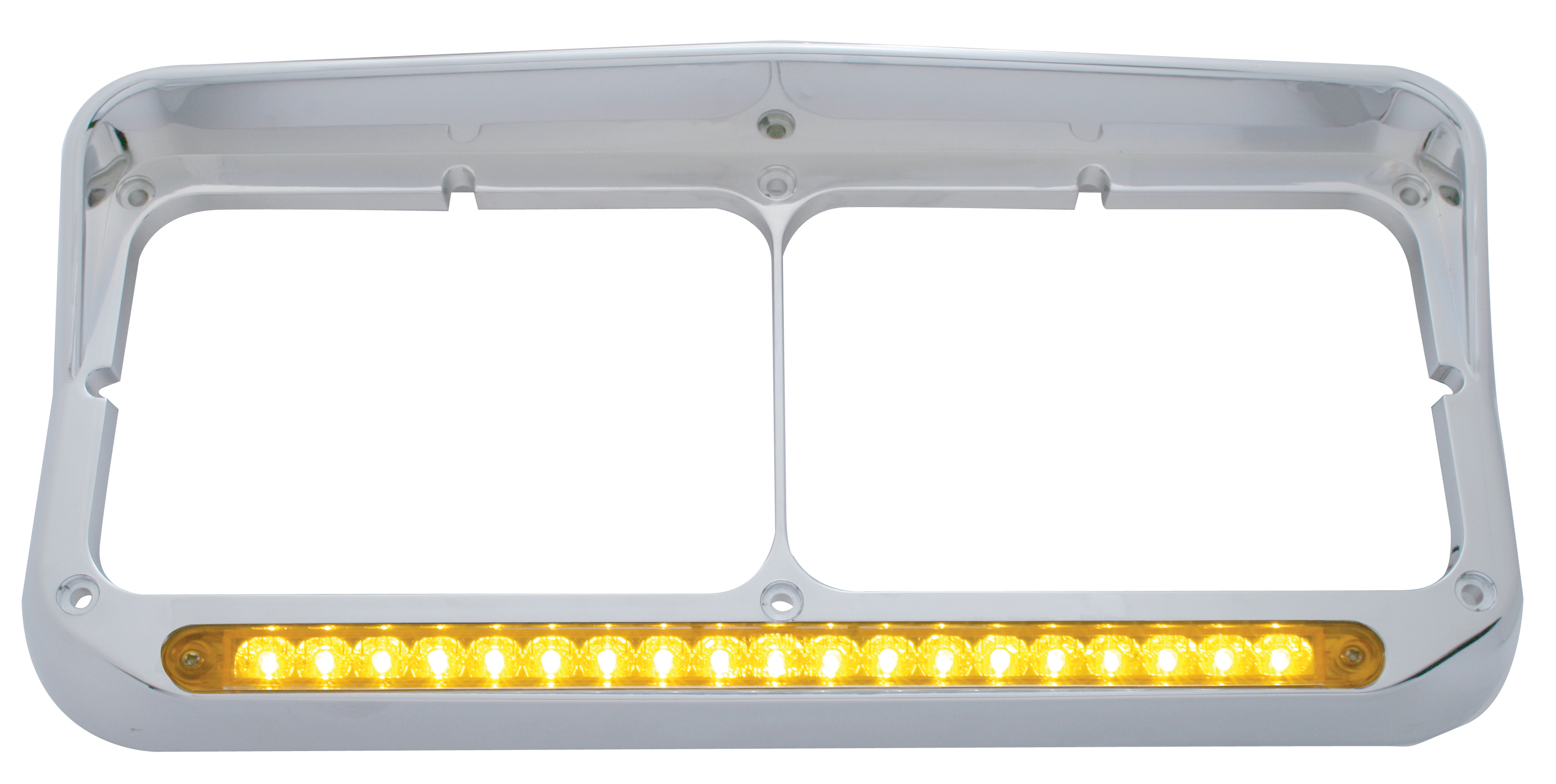 Chrome Plastic Bezel W/ Visor W/ 19 Amber Led 12" Reflector Light Bar - Amber Lens