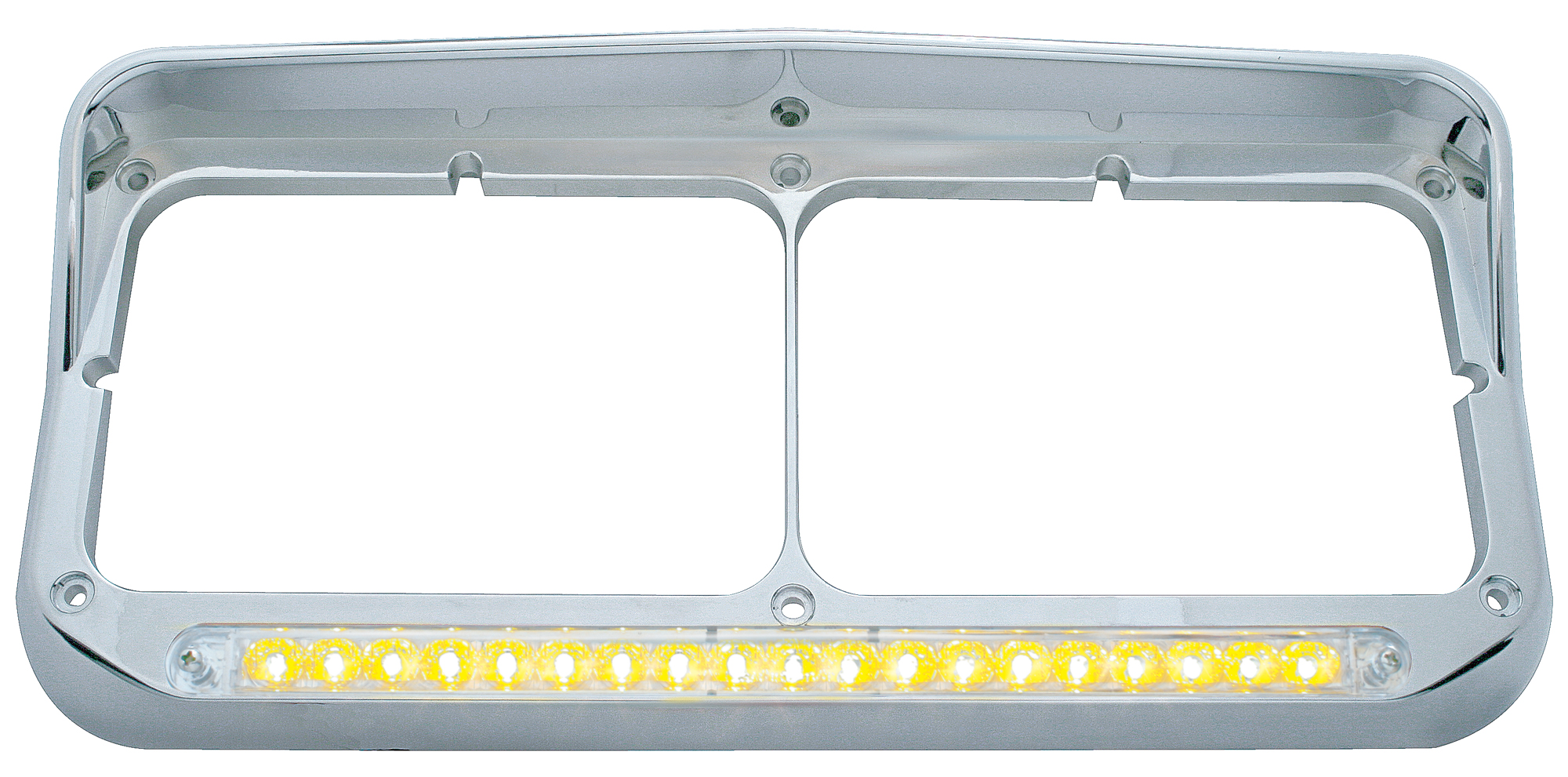 Chrome Plastic Dual Headlight Bezel W/ Visor W/ 19 Amber Led 12" Reflector Light Bar - Clear Lens