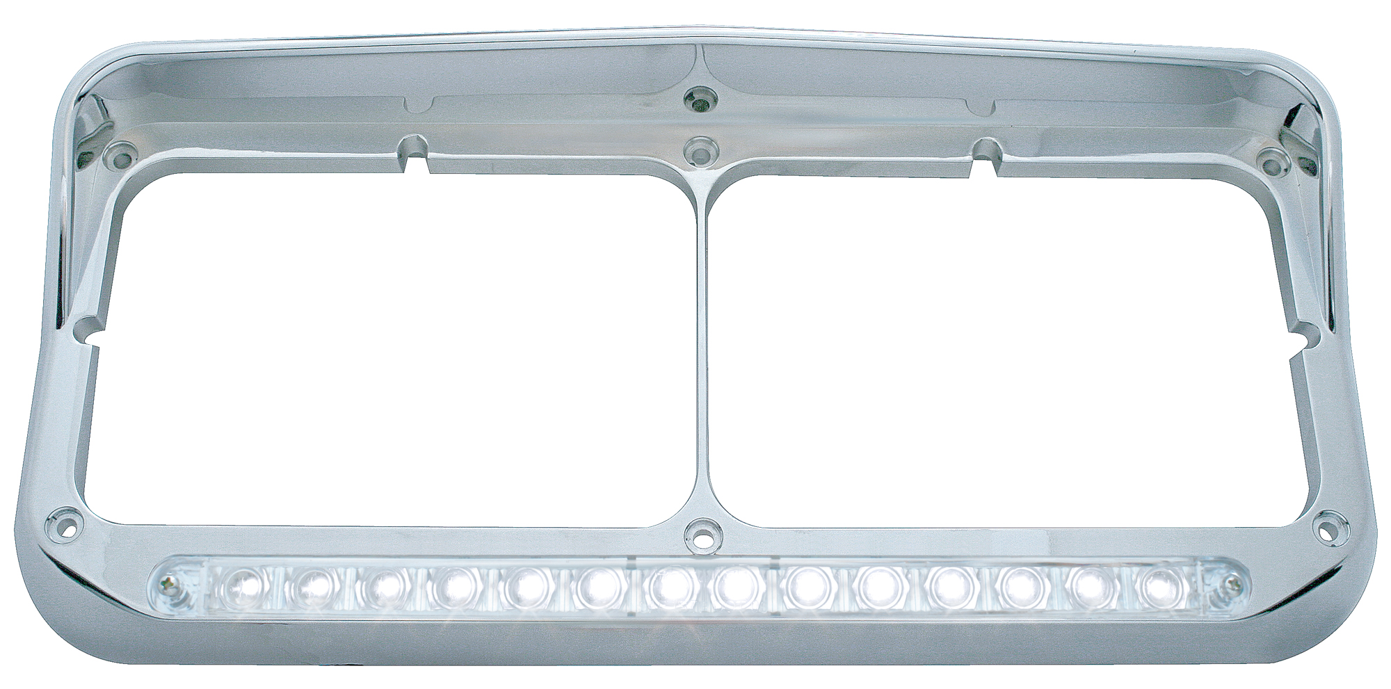 Chrome Plastic 14 White Led Rectangular Dual Headlight Bezel W/ Visor - Clear Lens