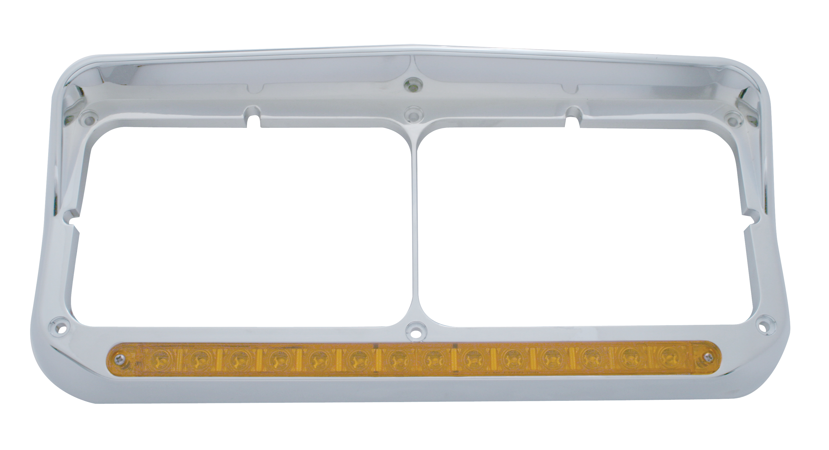 Chrome Plastic 14 Amber Led Rectangular Headlight Bezel W/ Visor - Amber Lens