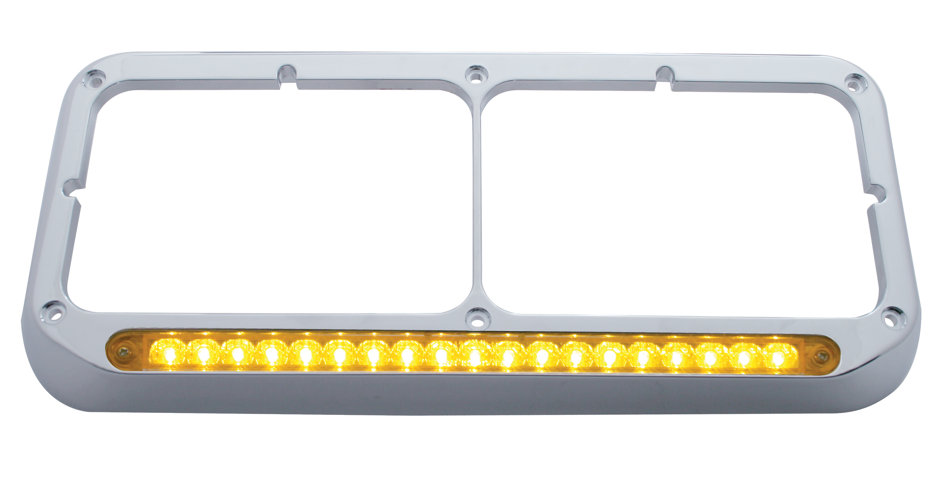 Chrome Plastic Dual Headlight Bezel W/ 19 Amber Led 12" Reflector Light Bar - Amber Lens