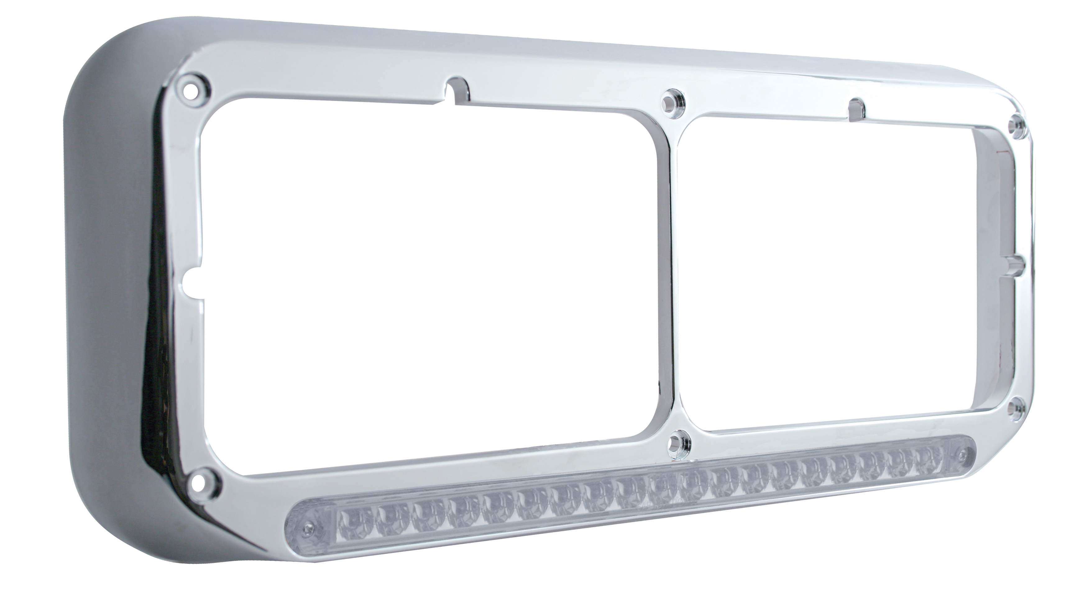 Chrome Plastic Dual Headlight Bezel W/ 19 Amber Led 12" Reflector Light Bar - Clear Lens