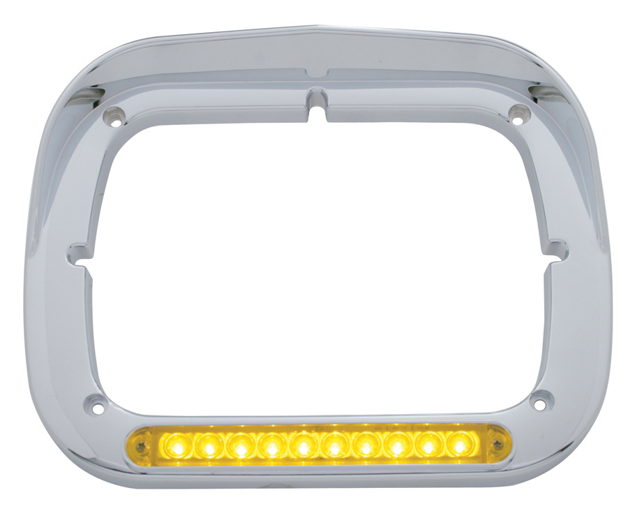 Chrome 10 Amber Led Rectangular Headlight Bezel W/ Visor - Amber Lens