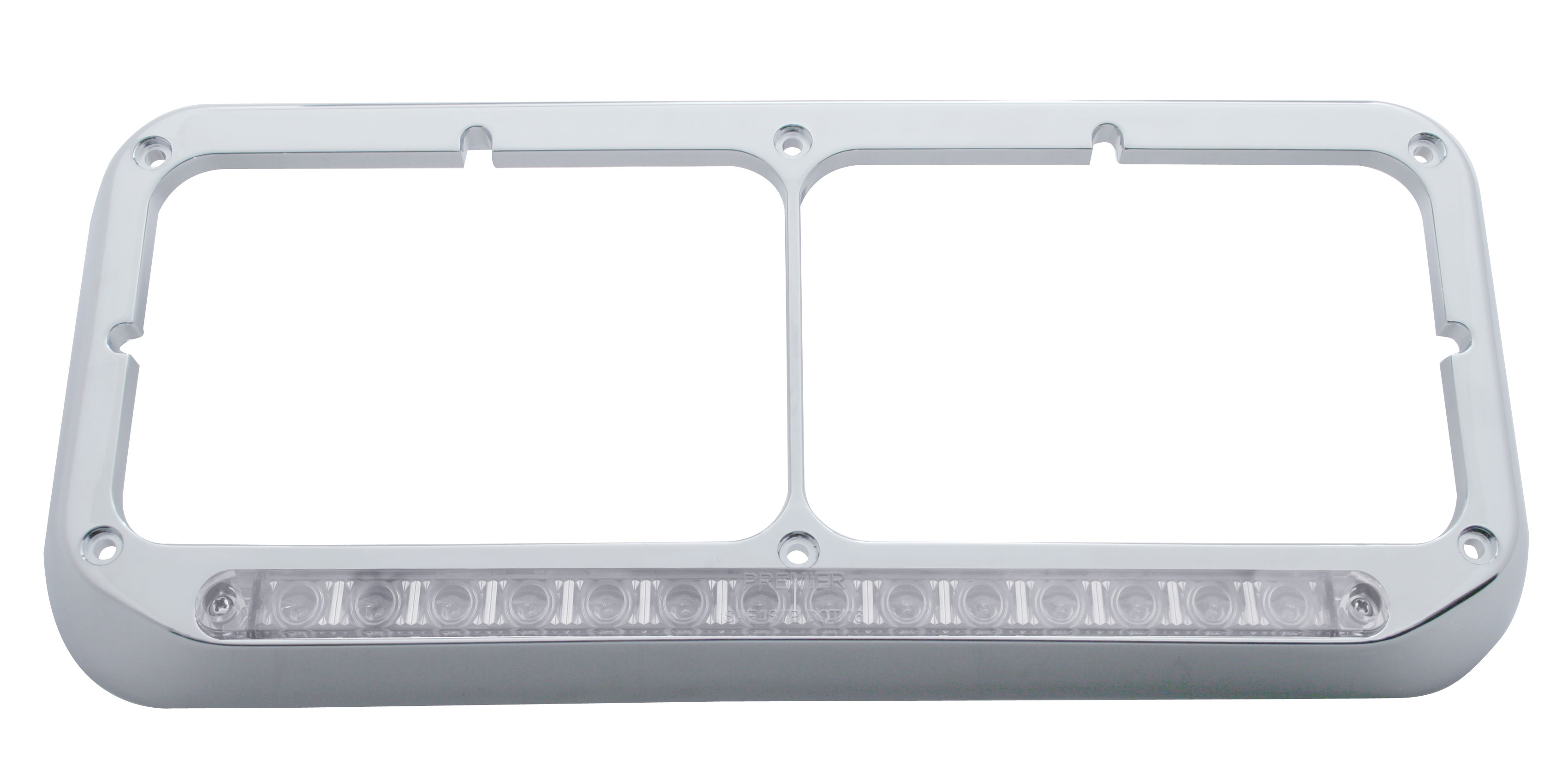 Chrome Plastic 14 White Led Rectangular Dual Headlight Bezel W/O Visor - Clear Lens