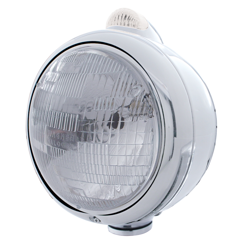 Chrome "Guide" H6024 Halogen Headlight With 5 Amber Led Dual Function Top Mount Light - Clear Lens