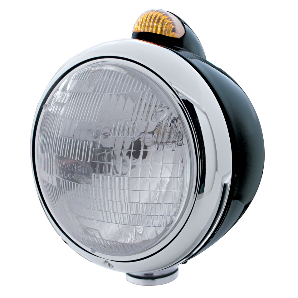 Black "Guide" H6024 Halogen Headlight With 5 Amber Led Dual Function Top Mount Light - Amber Lens