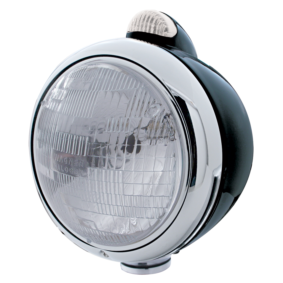 Black "Guide" H6024 Halogen Headlight With 5 Amber Led Dual Function Top Mount Light - Clear Lens