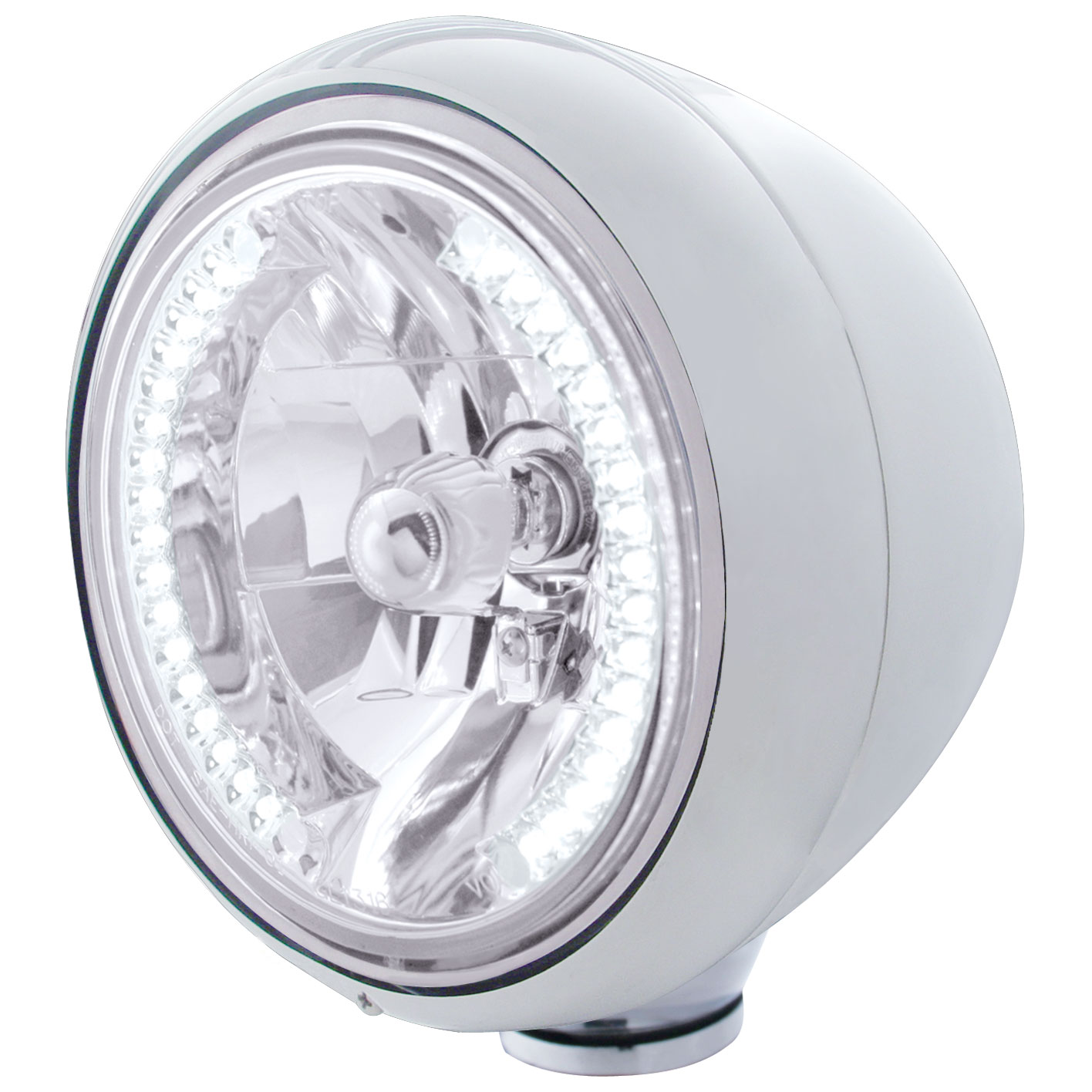 Chrome Classic "Guide" Headlight W/ 34 White Led Crystal Halogen