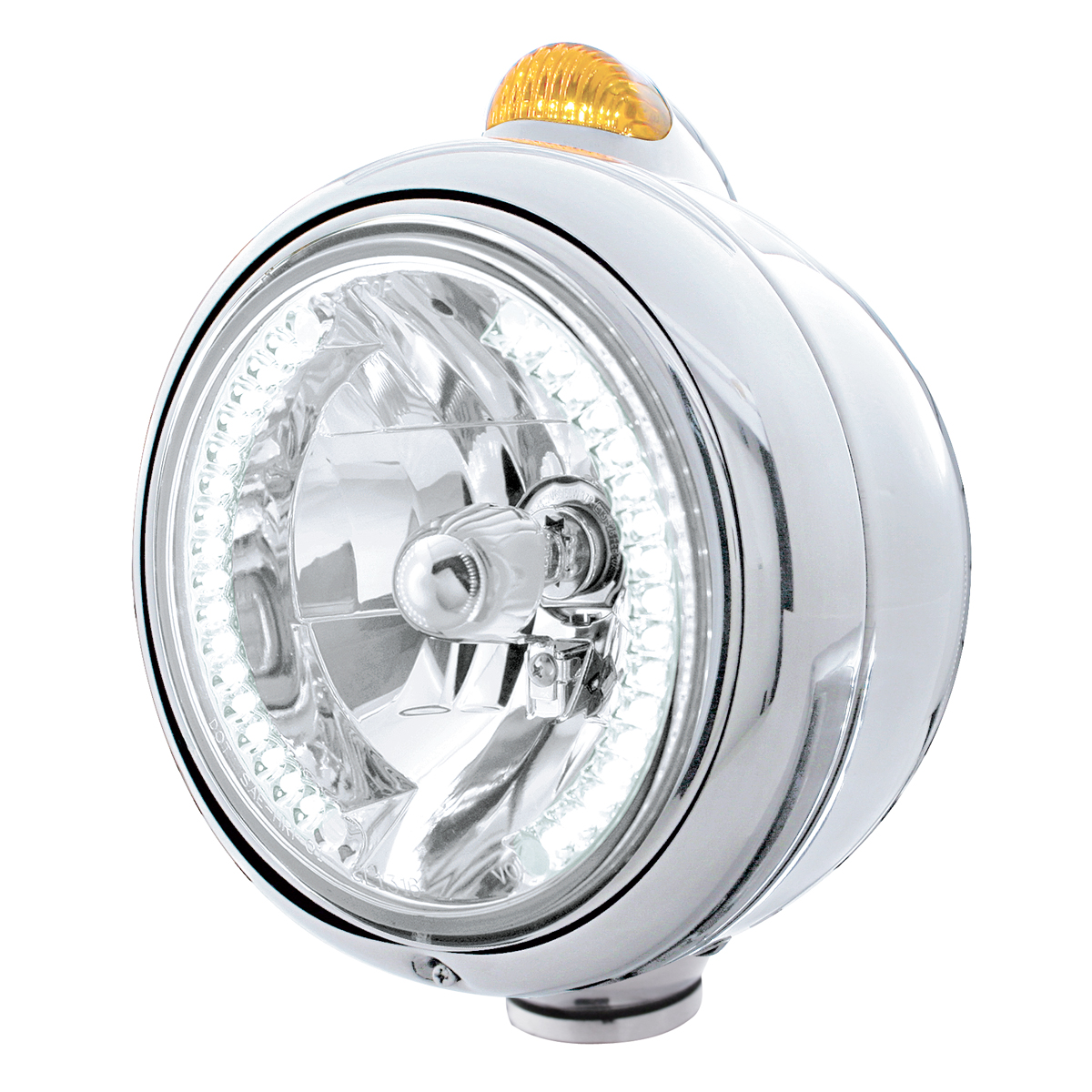 Stainless Steel "Guide" Headlight W/ Amber Dual Function Top Mount Light - 34 White Led Crystal Halogen