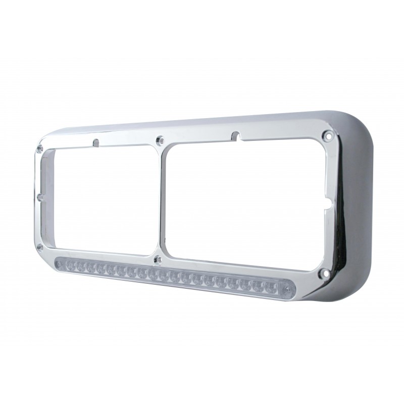Cr Pl Rect Headlight Bezel W/ 14 Amber Led 12" Sequential Light Bar W/ Clear Lens - Driver Side/Left To Right