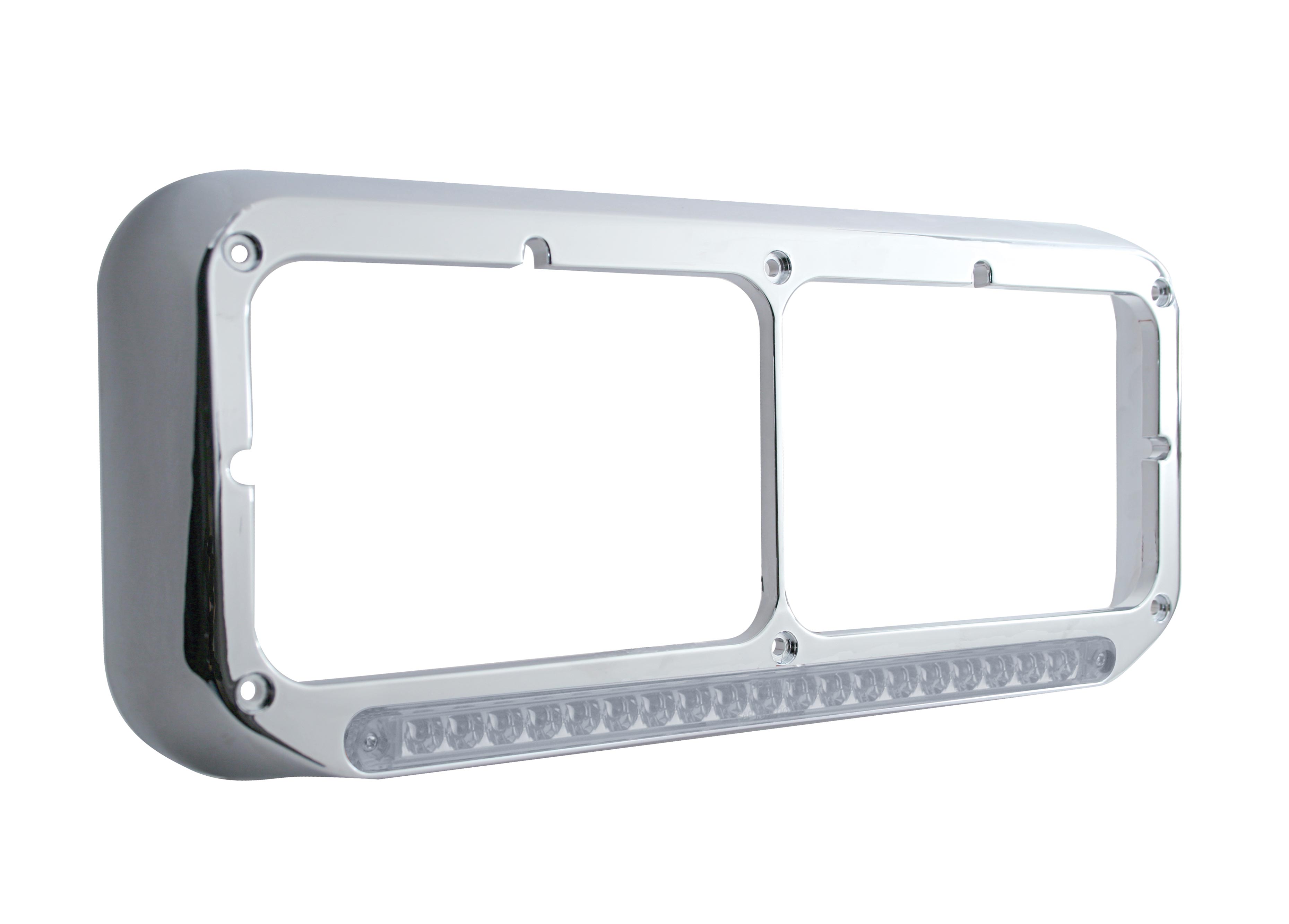 Cr Pl Rect Headlight Bezel W/ 14 Amber Led 12" Sequential Light Bar W/ Clear Lens - Passenger Side/Right To Left
