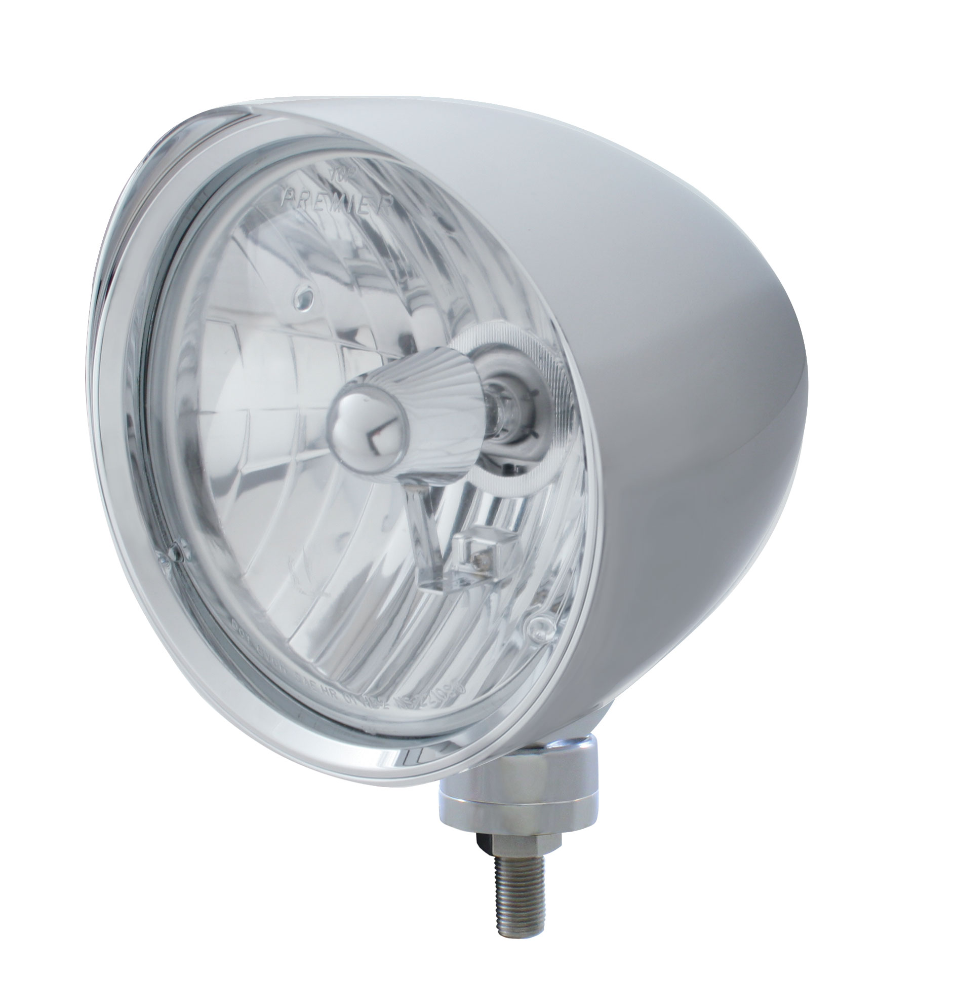 Chrome Aluminum 7" Billet Style "Chopper" Motor Vehicle/Truck Mount Headlight With Smooth Visor - Crystal H4 Halogen