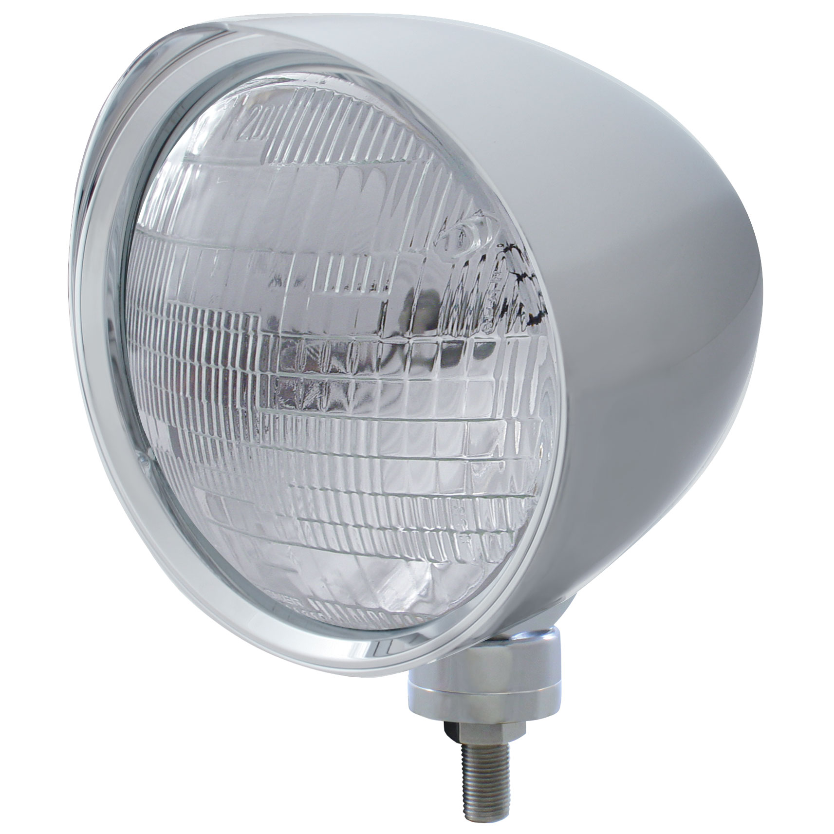 Chrome Aluminum 7" Billet Style "Chopper" Motor Vehicle/Truck Mount Headlight With Smooth Visor - 6014 Seal Beam