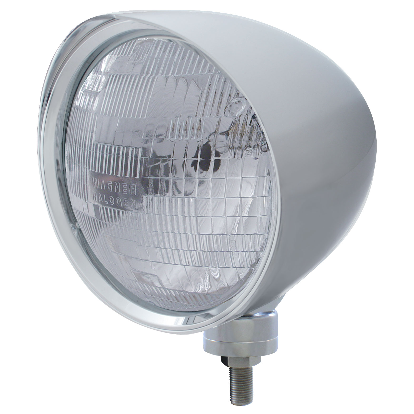 Chrome Aluminum 7" Billet Style "Chopper" Motor Vehicle/Truck Mount Headlight With Smooth Visor - H6024 Halogen