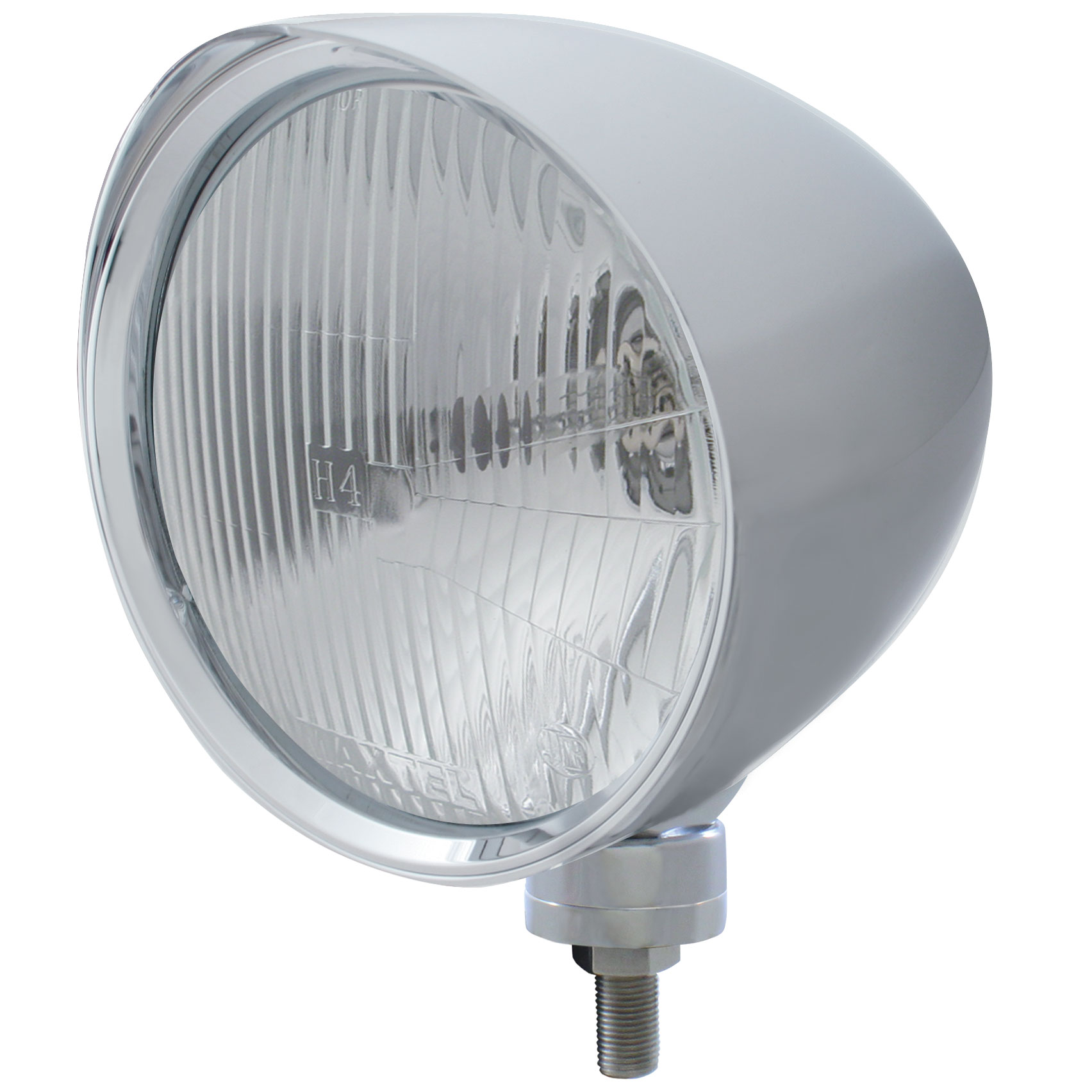 Chrome Aluminum 7" Billet Style "Chopper" Motor Vehicle/Truck Mount Headlight With Smooth Visor - H4 Halogen