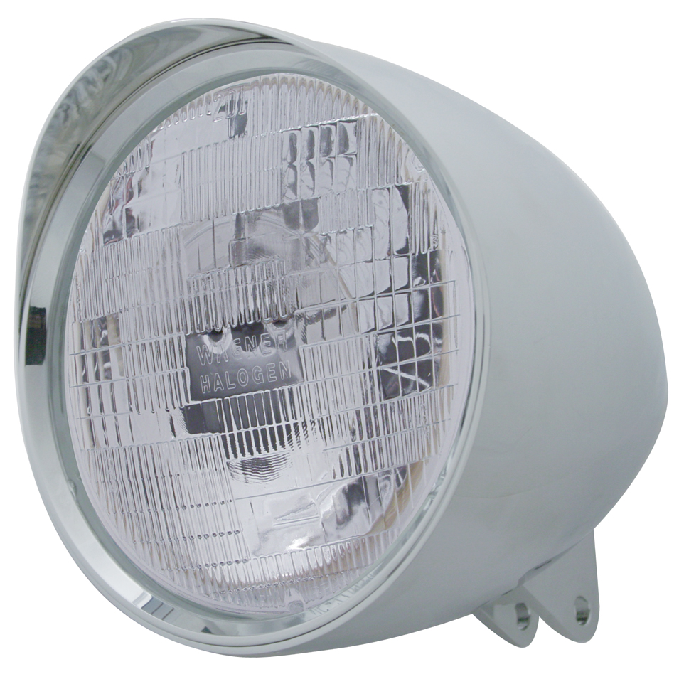 Chrome Aluminum 7" Billet Style "Chopper" Motorcycle Mount Headlight With Smooth Visor - H6024 Halogen