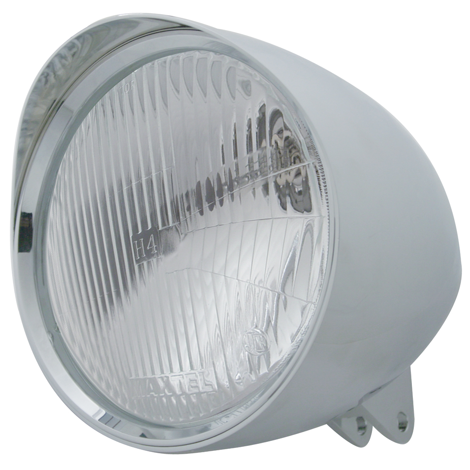 Chrome Aluminum 7" Billet Style "Chopper" Motorcycle Mount Headlight With Smooth Visor - H4 Halogen