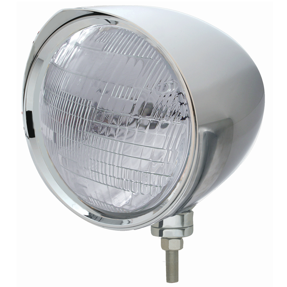 Chrome Aluminum 7" Billet Style "Chopper" Motor Vehicle/Truck Mount Headlight With Razor Visor - 6014 Seal Beam