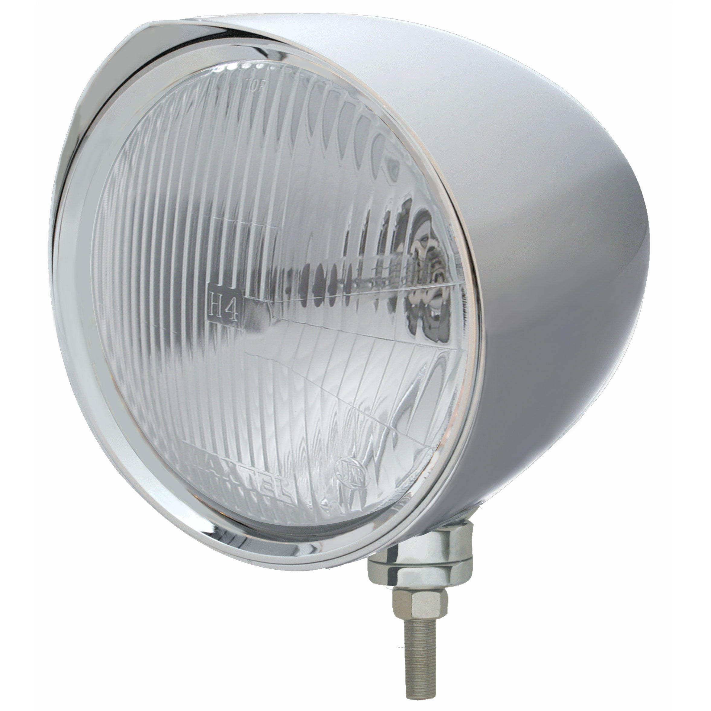 Chrome Aluminum 7" Billet Style "Chopper" Motor Vehicle/Truck Mount Headlight With Razor Visor - H4 Halogen