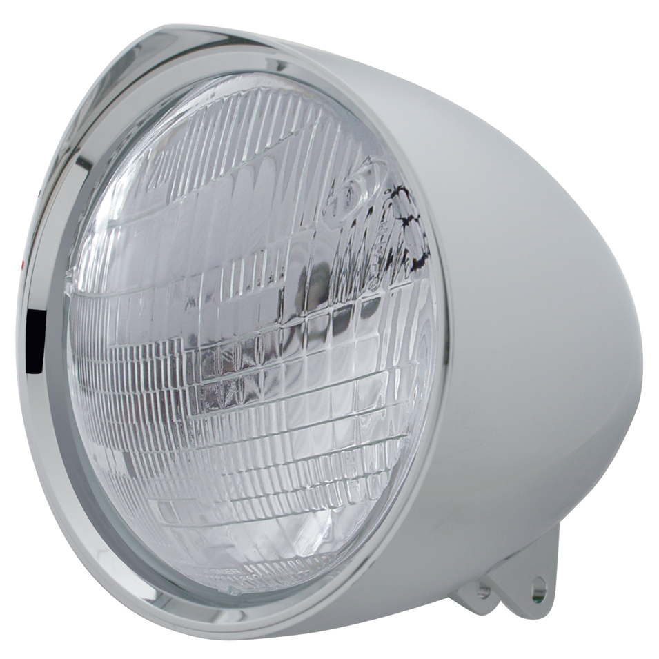 Chrome Aluminum 7" Billet Style "Chopper" Motorcycle Mount Headlight With Razor Visor - 6014 Seal Beam