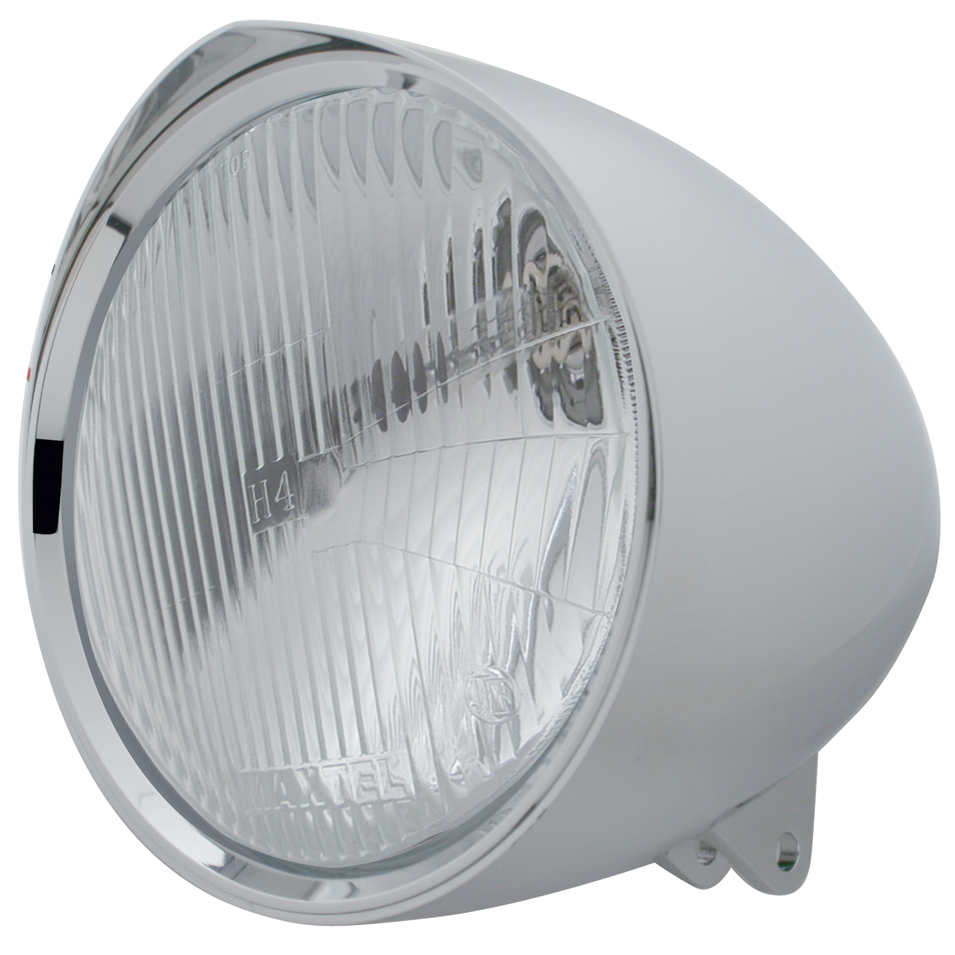 Chrome Aluminum 7" Billet Style "Chopper" Motorcycle Mount Headlight With Razor Visor - H4 Halogen