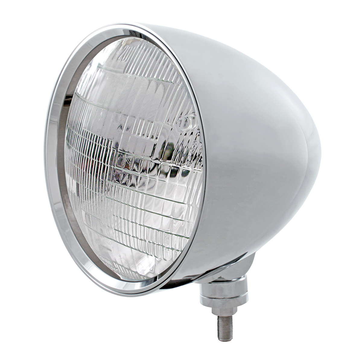 Chrome Aluminum 7" Billet Style "Chopper" Motor Vehicle/Truck Mount Headlight With Smooth Visor - 6014 Seal Beam