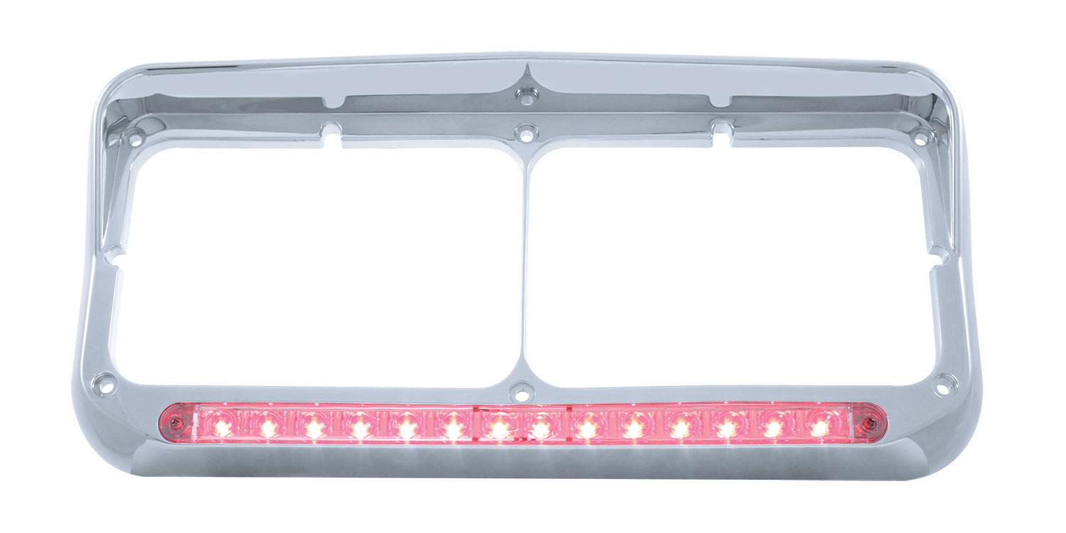 Chrome Plastic 14 Red Led Rectangular Headlight Bezel W/ Visor - Clear Lens