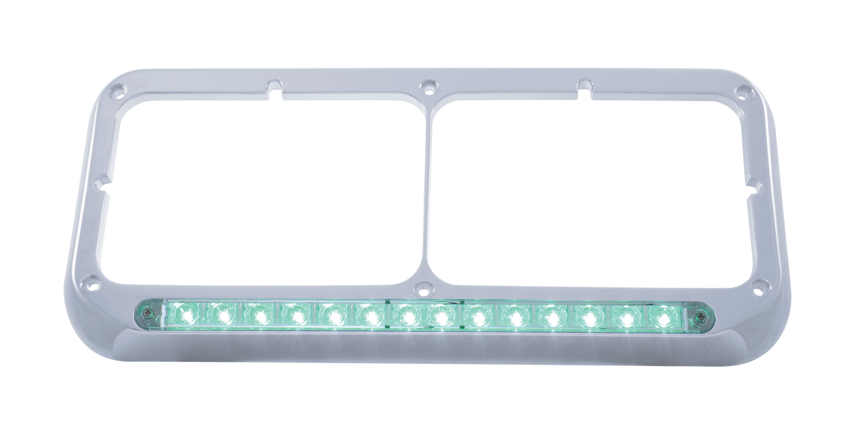 Chrome Plastic 14 Green Led Rectangular Headlight Bezel - Clear Lens