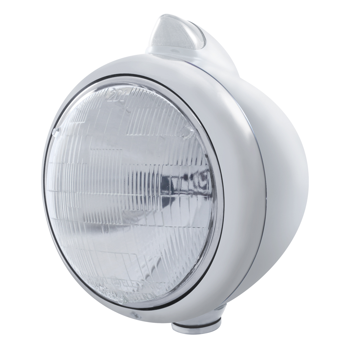 Stainless Steel "Guide" Peterbilt Headlight 6014 Seal Beam W/ 5 Amber Led Vintage 682-C Series 2 Top Mount Light - Clear Lens