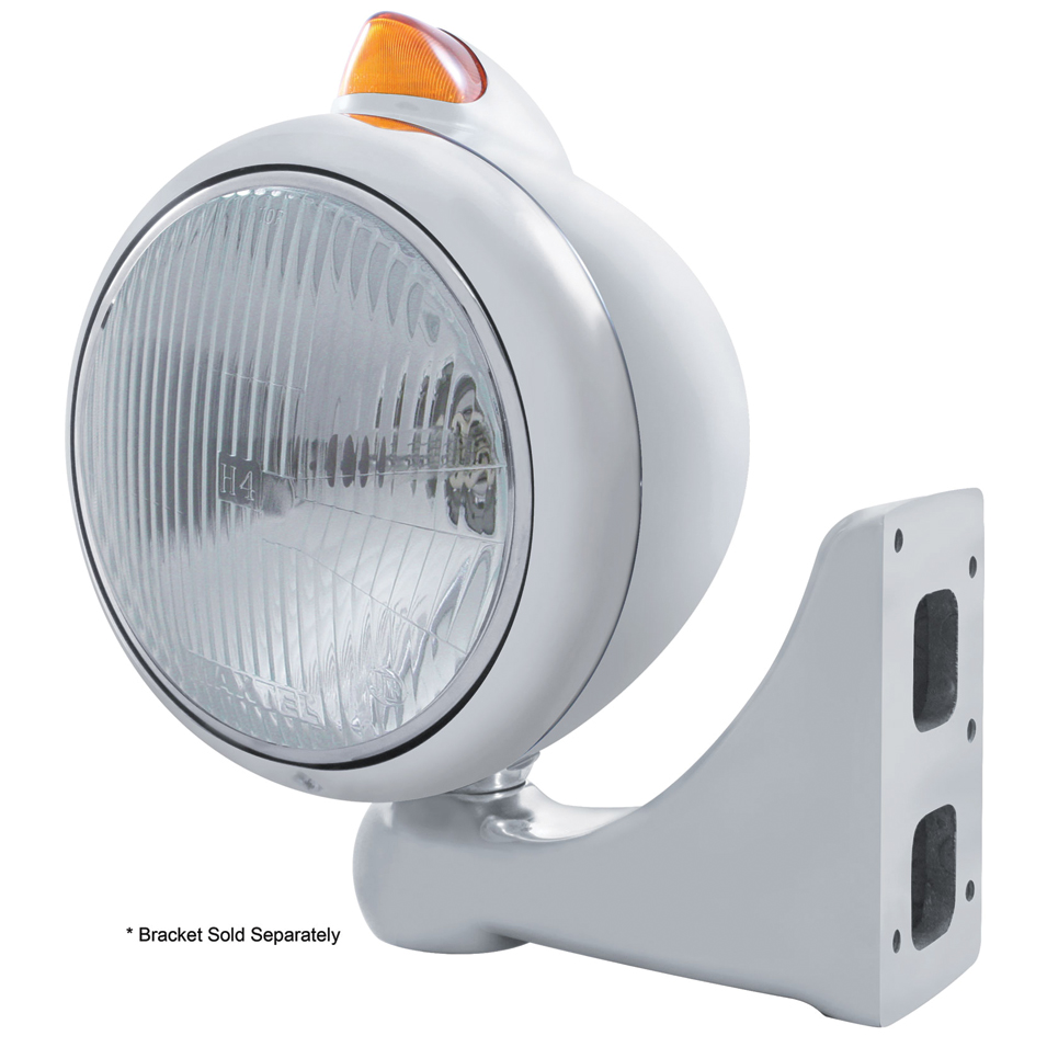 Cr. "Guide" Peterbilt Headlight H4 Halogen W/ 5 Amber Led Vintage 682-C Series 2 Top Mount Light - Amber Lens
