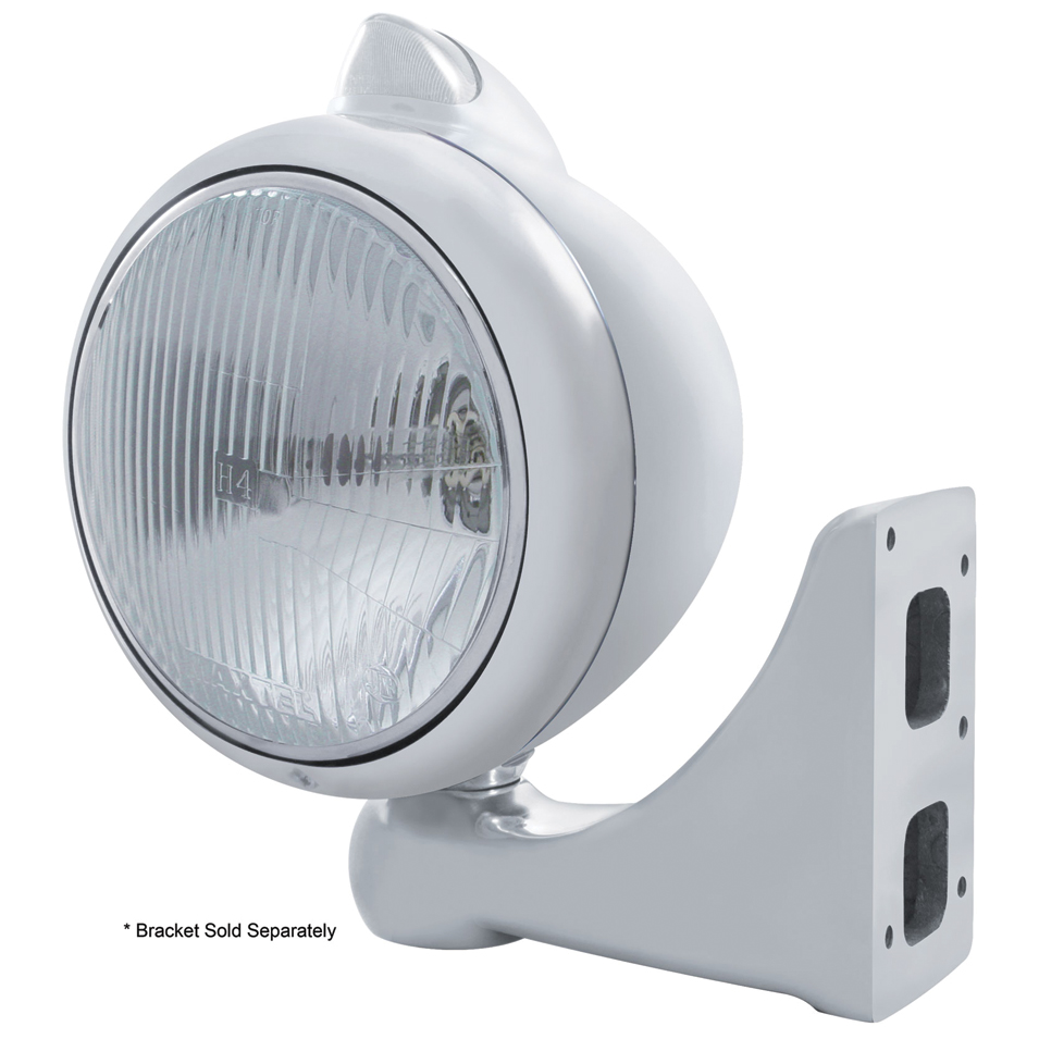 Cr. "Guide" Peterbilt Headlight H4 Halogen W/ 5 Amber Led Vintage 682-C Series 2 Top Mount Light - Clear Lens