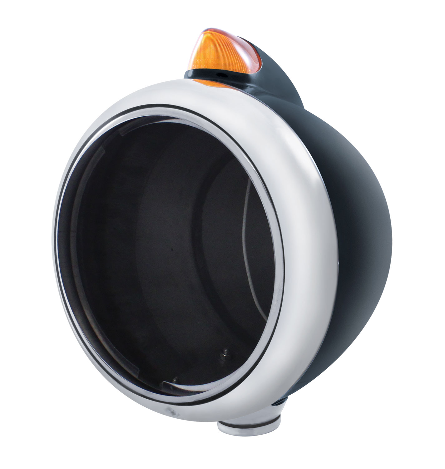 Blk. "Guide" Peterbilt Headlight W/ 5 Amber Led Vintage 682-C Series 2 Top Mount Light - Amber Lens