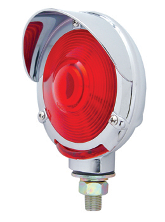 Incandescent Single Face Turn Signal Light W/ Chrome Plastic Top Visor - Red Lens