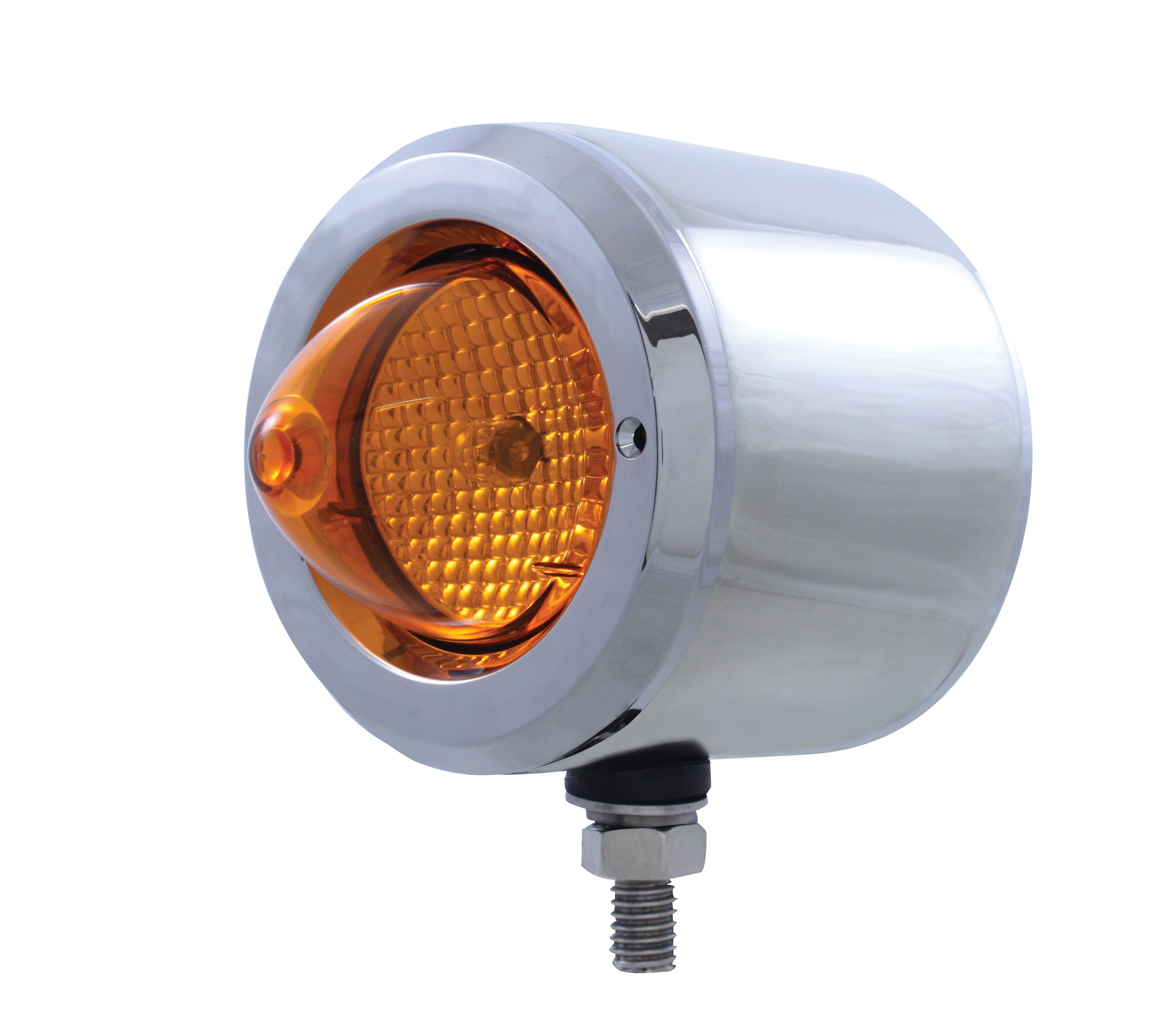 Incandescent Stainless Steel 2" Double Face Crystal Beehive Light W/ Bezel - Amber Lens/Red Lens