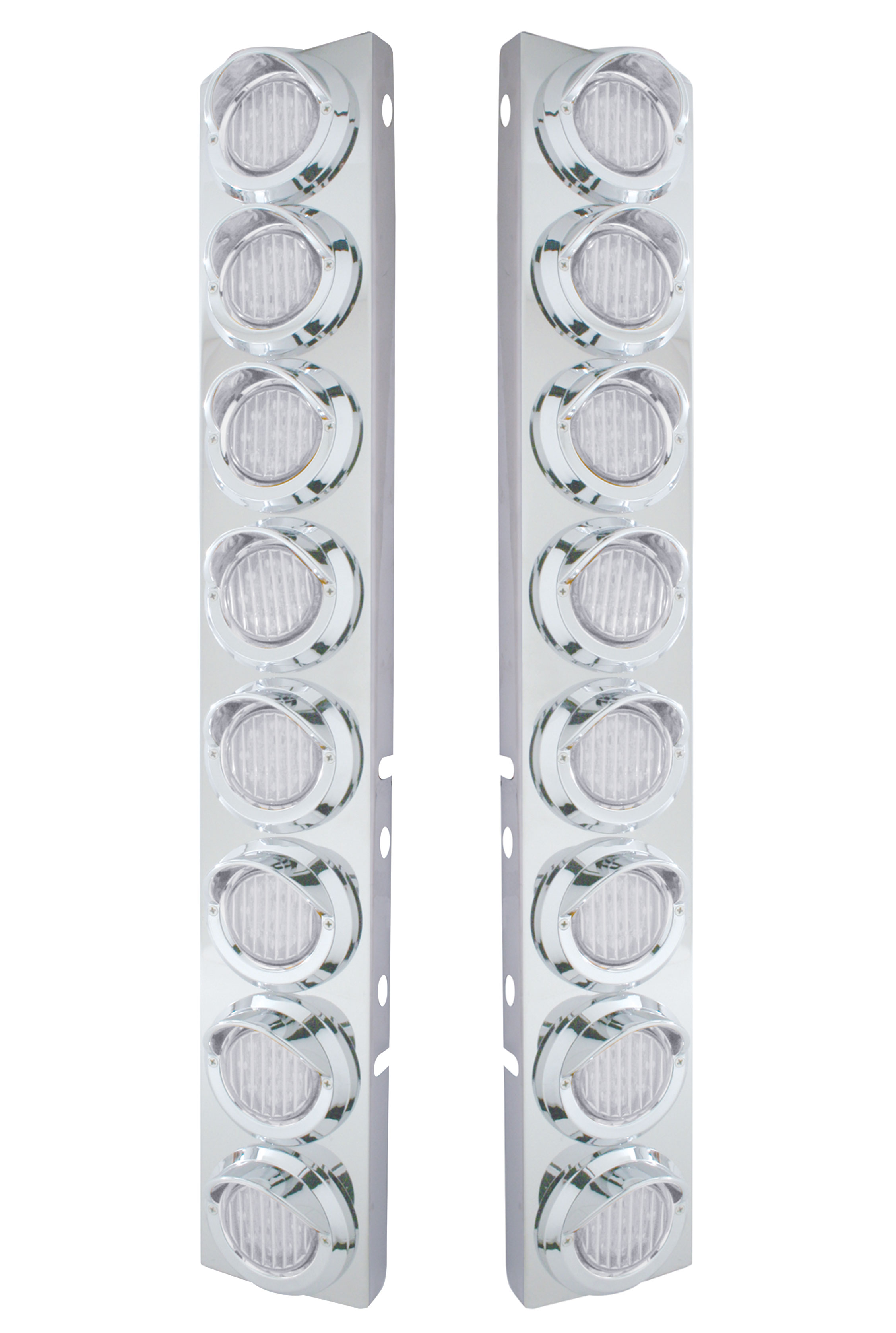 (2/Bulk) Stainless Steel Peterbilt 16 Led Cutout A/C Bracket W/2" 9 Amber Led Flat Light & Chrome Pl. Visor - Clear Lens