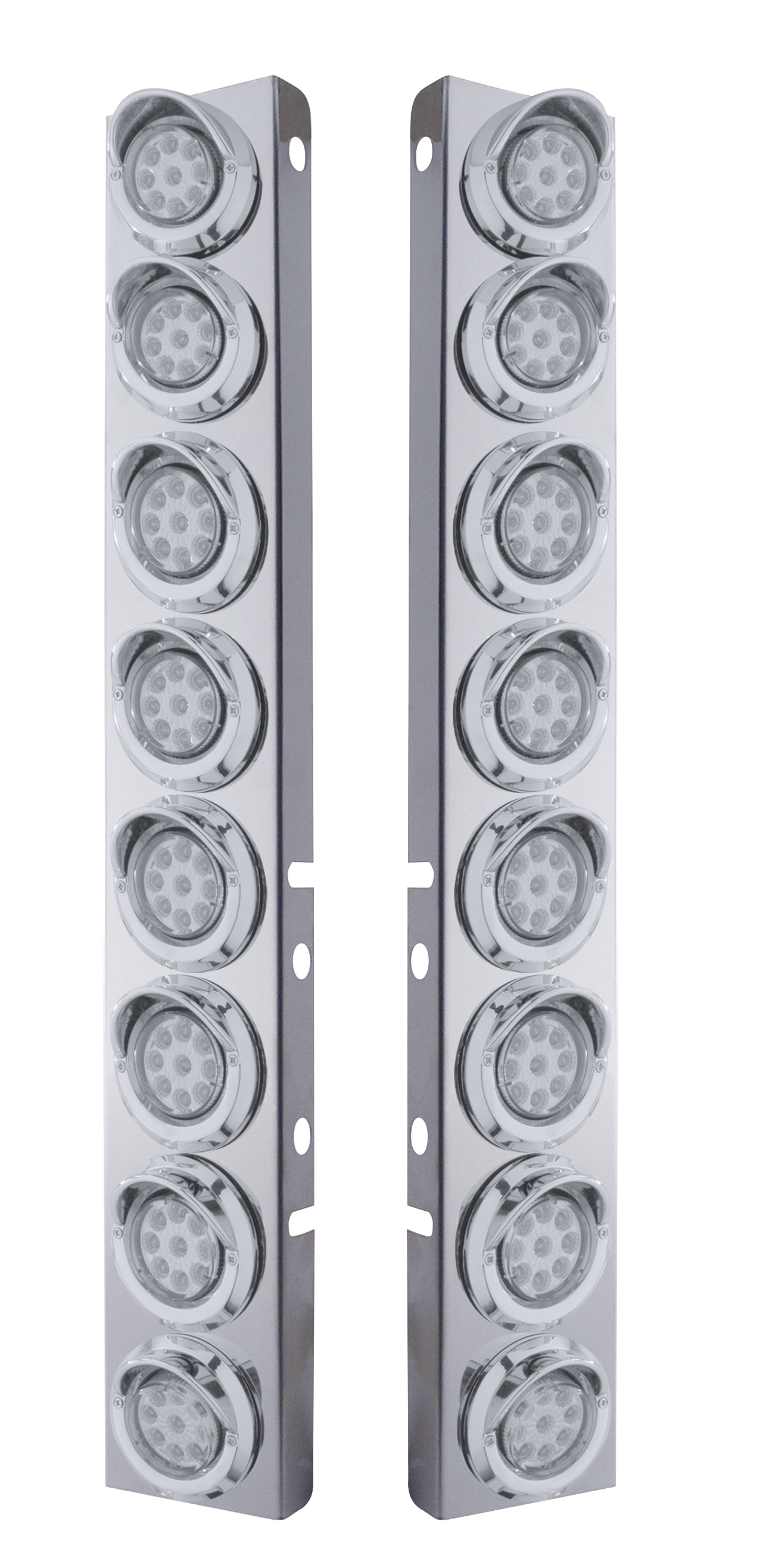 (2/Bulk) Stainless Steel Peterbilt 16 Led Cutout A/C Bracket W/2" 9 Amber Led Flat Reflector Light & Chrome Pl. Visor - Clear Lens