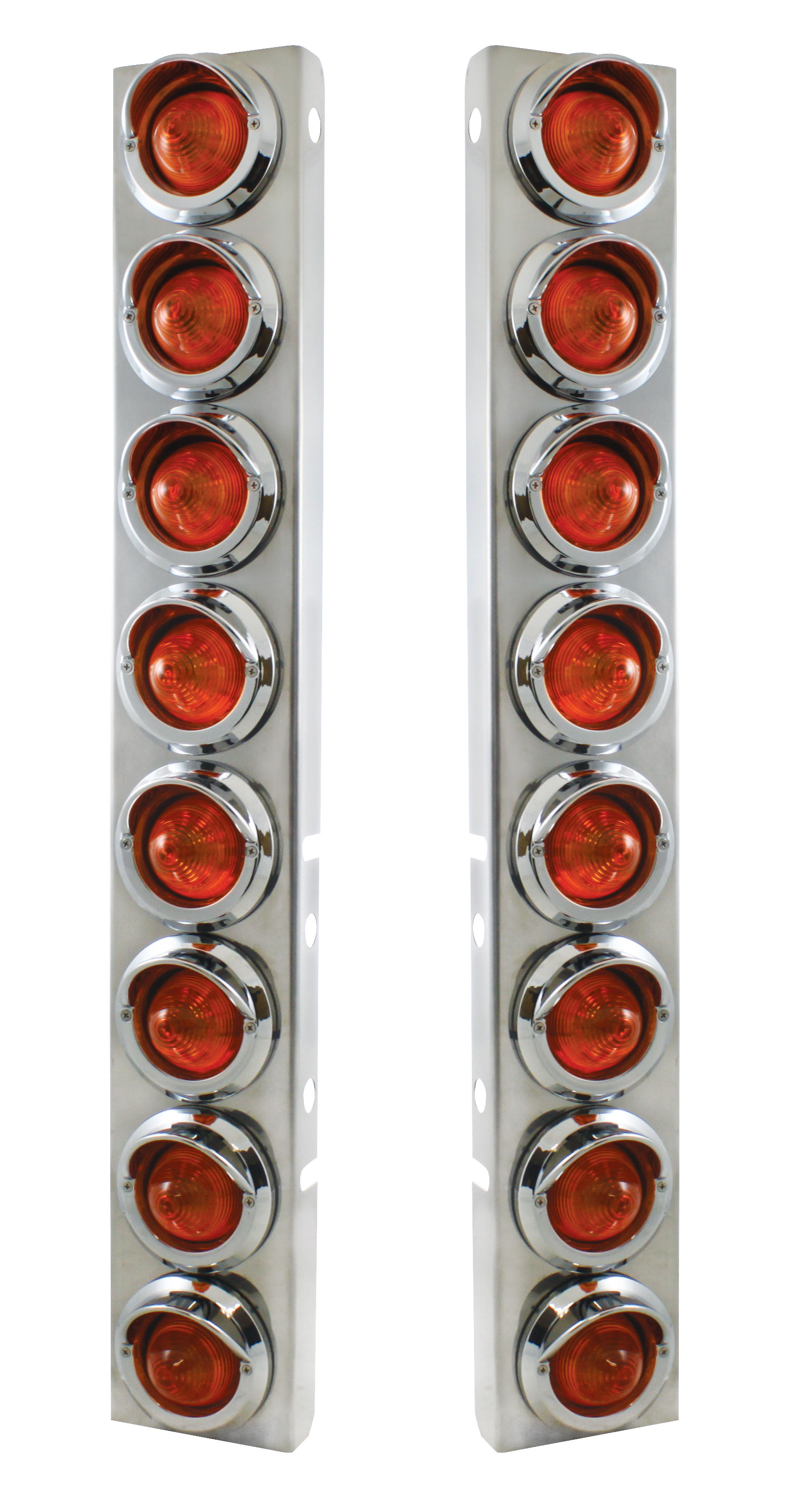 (2/Bulk) Stainless Steel Peterbilt 16 Led Cutout A/C Bracket W/2" 9 Amber Led Beehive Light & Chrome Pl. Visor - Amber Lens