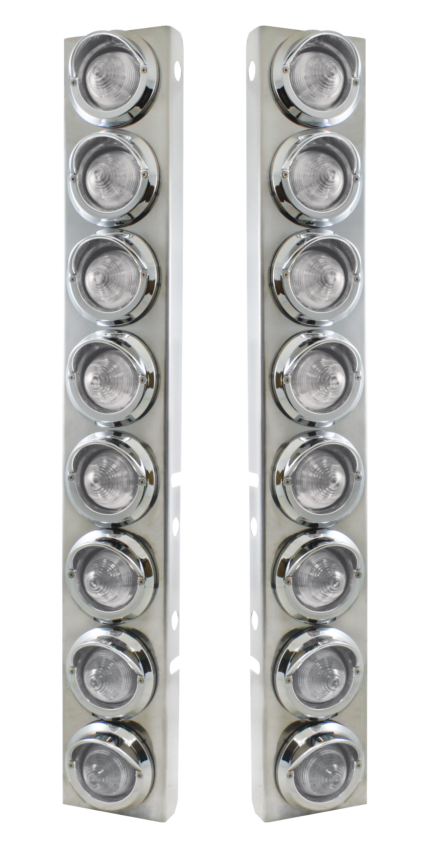 (2/Bulk) Stainless Steel Peterbilt 16 Led Cutout A/C Bracket W/2" 9 Amber Led Beehive Light & Chrome Pl. Visor - Clear Lens