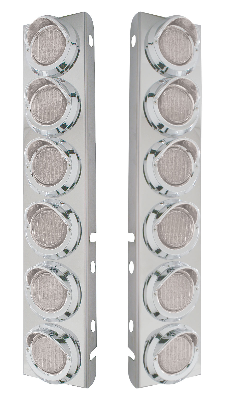 (2/Bulk) Stainless Steel Peterbilt 12 Led Cutout A/C Bracket W/2" 9 Amber Led Flat Light & Chrome Pl. Visor - Clear Lens