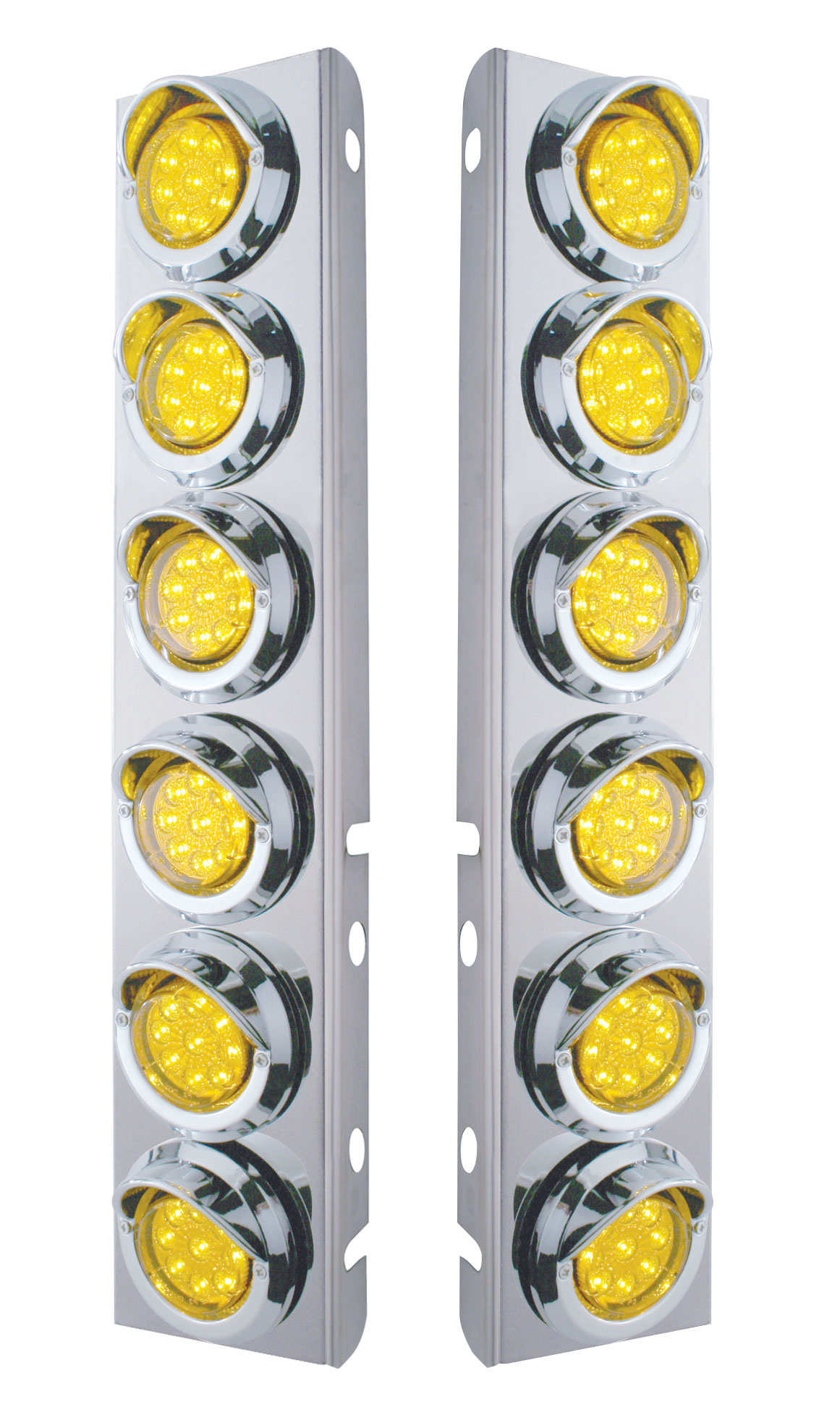 (2/Bulk) Stainless Steel Peterbilt 12 Led Cutout A/C Bracket W/2" 9 Amber Led Flat Reflector Light & Chrome Pl. Visor - Amber Lens