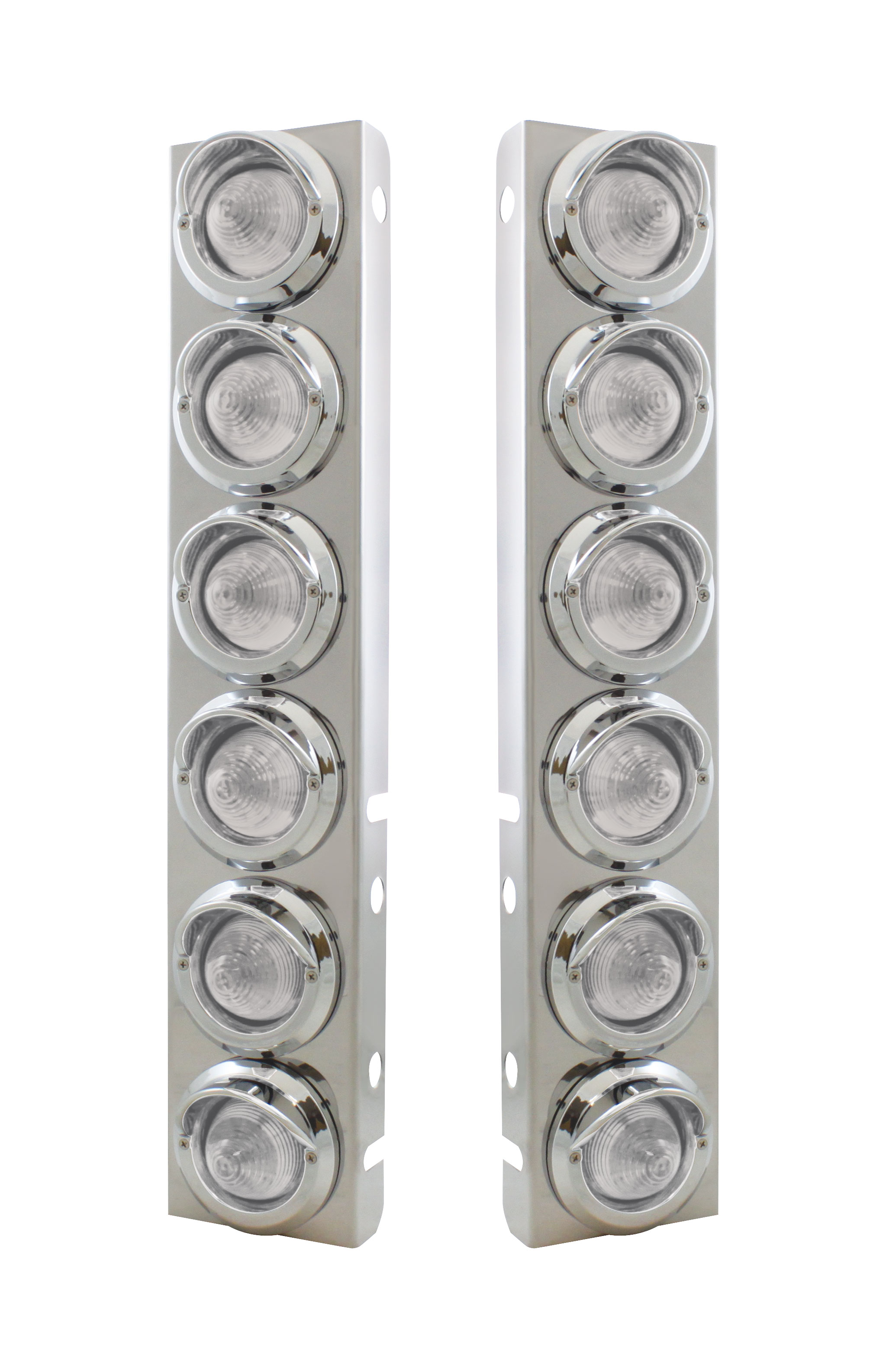 (2/Bulk) Stainless Steel Peterbilt 12 Led Cutout A/C Bracket W/2" 9 Amber Led Beehive Light & Chrome Pl. Visor - Clear Lens